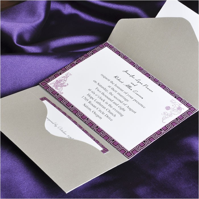 Cards and Pockets Wedding Invitations Elegant Purple and Gray Pocket Wedding Invitation Cards