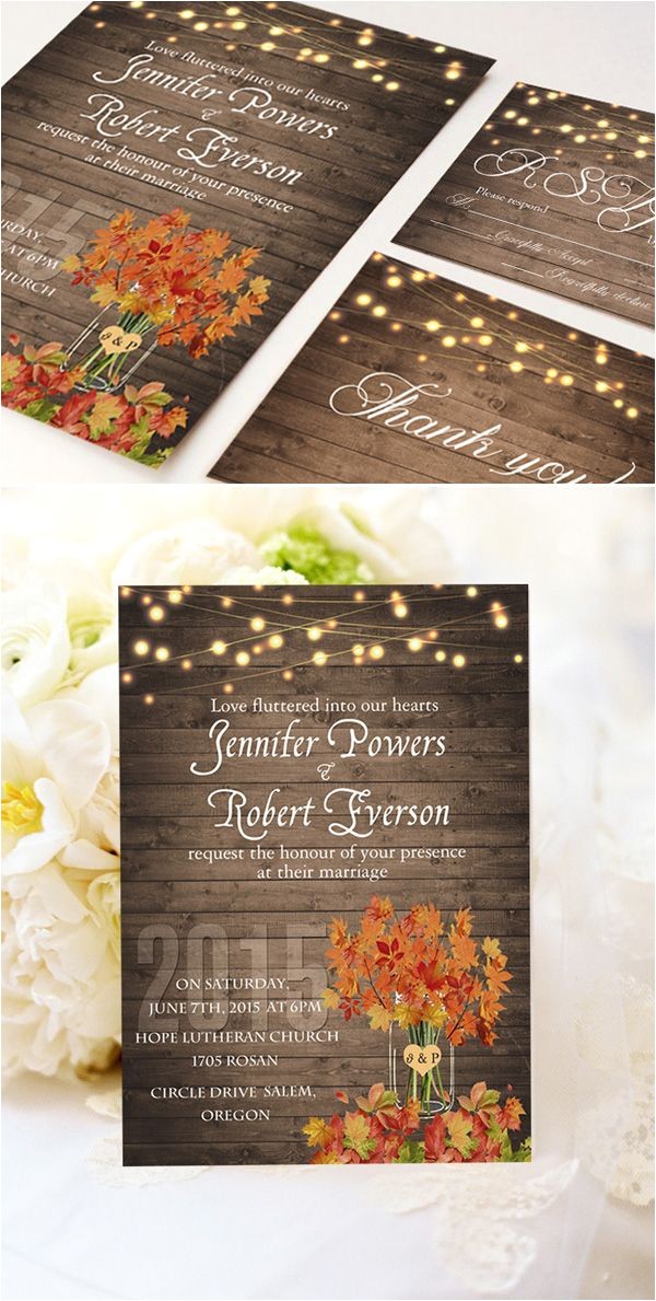 Cheap Fall themed Wedding Invitations Cheap Rustic Wooden String Light Mason Jar Fall Wedding