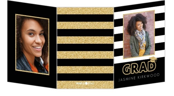 Cheap Tri Fold Graduation Invitations Glitter Black White Stripes Trifold Graduation