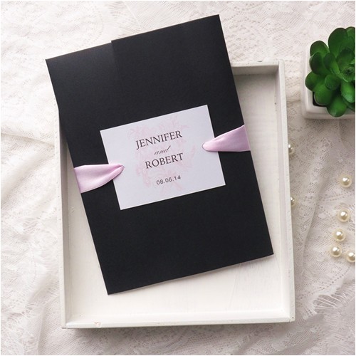 Cheap Wedding Invitation Kit Cheap Pink Flower Simple Black Pocket Wedding Invitation