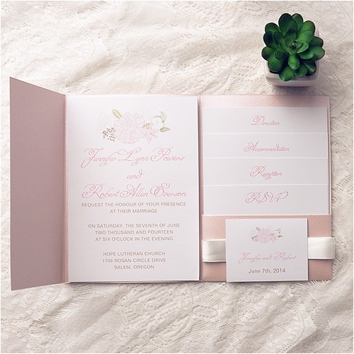 Cheap Wedding Invitation Kit Cheap Spring Pink Flower Pocket Wedding Invitation Kits