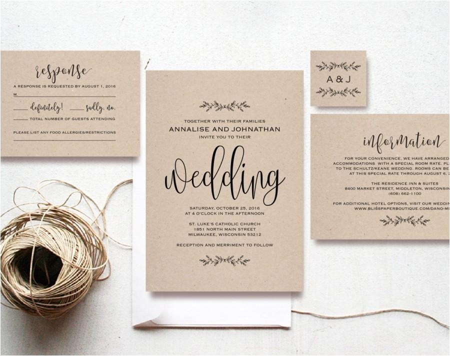Cheap Wedding Invite Sets Kraft Wedding Invitation Printable Rustic Invitation Set