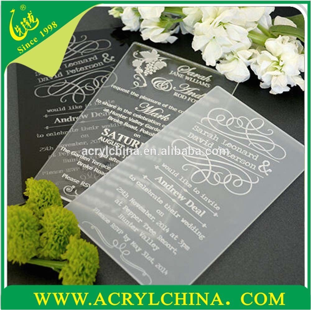 Clear Plastic Wedding Invitations Clear Acrylic Wedding Invitations with Engraving Black or