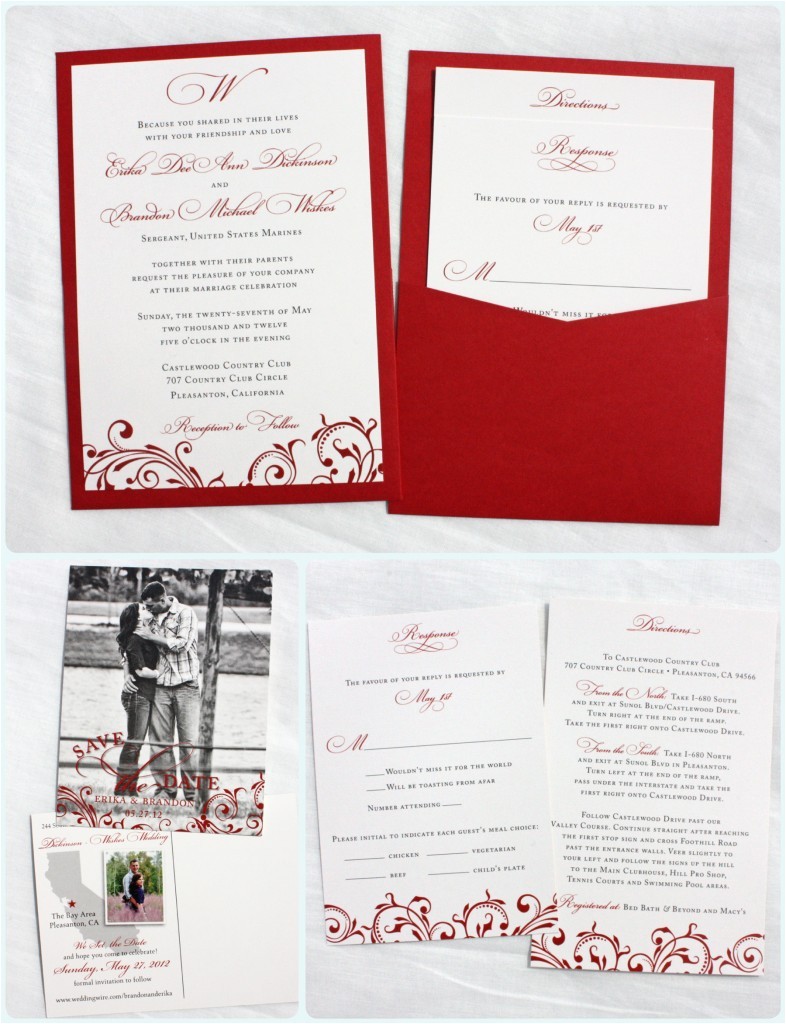 Clutch Wedding Invitations Red Vintage Scroll with Dots Clutch Pocket Wedding