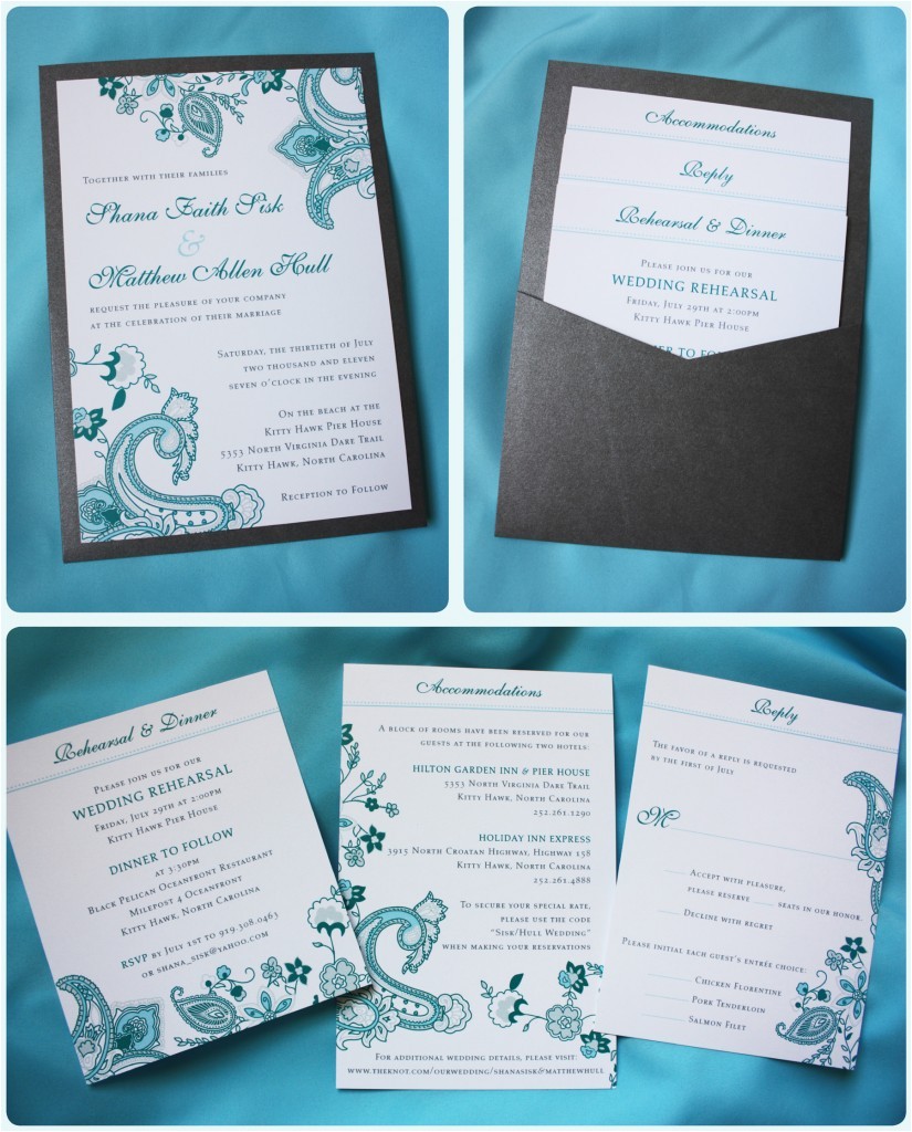 Clutch Wedding Invitations Turquoise Paisley Floral Clutch Pocket Wedding Invitation