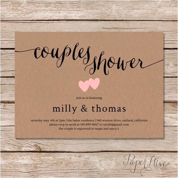 Couples Wedding Shower Invitations Templates Free Rustic Couples Shower Invitation Kraft Couples Wedding