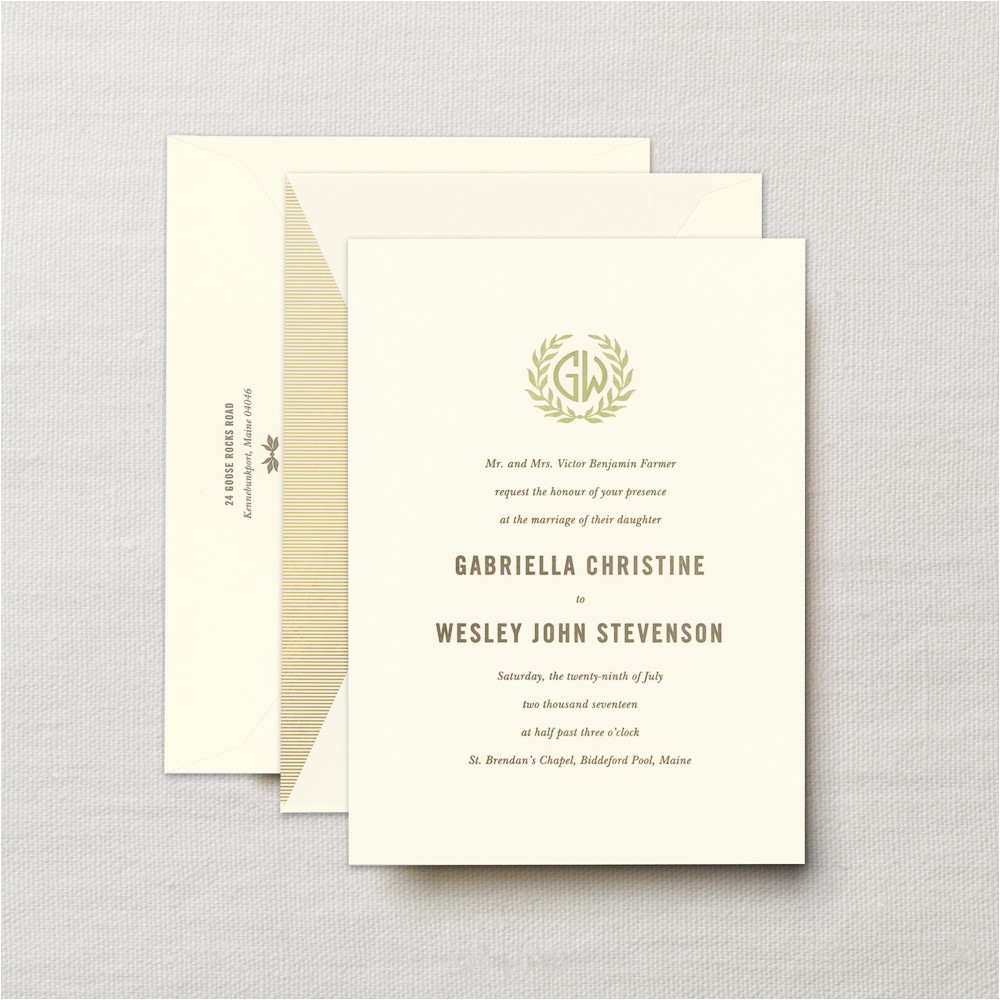 Cranes Wedding Invitations Crane Letterpress Embassy Laurel Wedding Invitation
