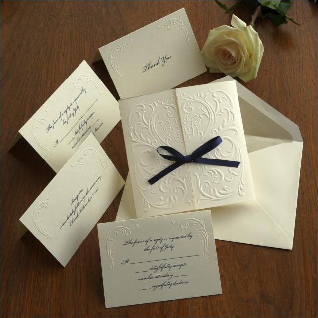 Custom thermography Wedding Invitations Blind Embossed Wedding Invitation Set Raised