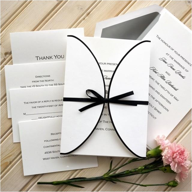 Custom thermography Wedding Invitations Ribbon Wedding Invitation Set Raised thermography
