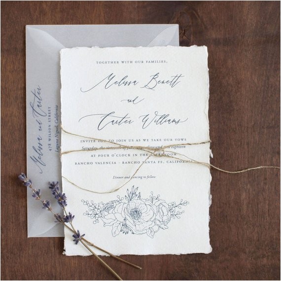 Deckle Edge Paper Wedding Invitations Handmade Paper Wedding Invitation Deckled Edge Paper torn