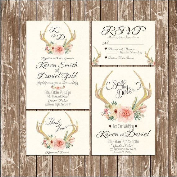 Deer Antler Wedding Invitations Invitation Kit Deer Antler Wedding Invitation Rustic Deer Antler Wedding Invitations Invitation Kit Deer Antler Wedding Invitation Rustic