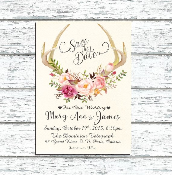 Deer Antler Wedding Invitations Printable Save the Date Deer Antler Wedding by Deer Antler Wedding Invitations Printable Save the Date Deer Antler Wedding by
