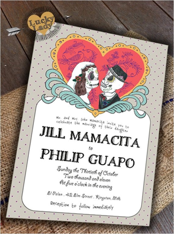 Dia De Los Muertos Wedding Invitations Sample Customizable Cute Day Of the Dead by Luckyladypaper