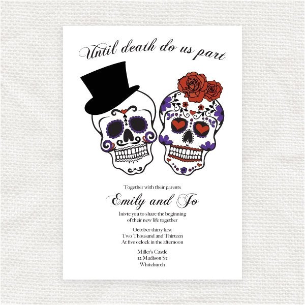 Dia De Los Muertos Wedding Invitations until Death Do Us Part Wedding Invitation Sugar Skulls