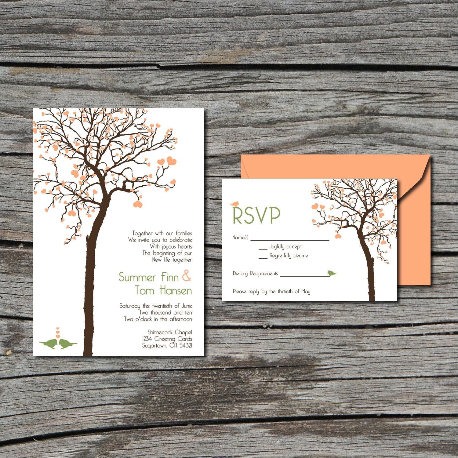 Diy Tree Wedding Invitations Wedding Invitation Diy Invite and Rsvp Heart Tree