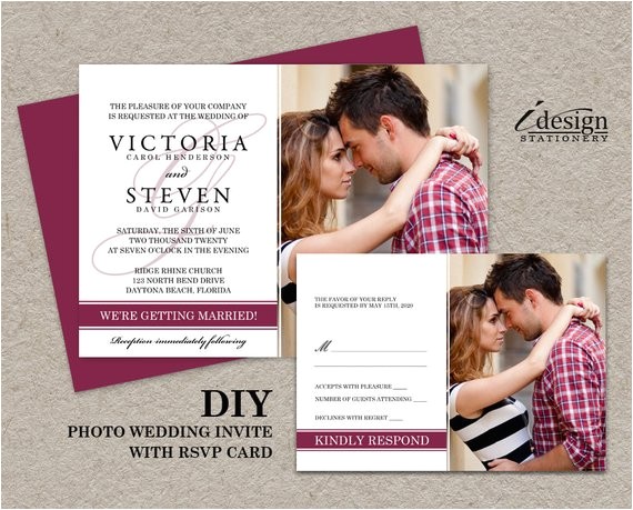 Diy Wedding Invitations and Rsvp Cards Diy Photo Wedding Invitation with Rsvp Card Printable Wedding