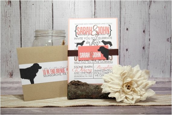 Dog Wedding Invitations Coral Wedding Invitation Set for Dog Lovers Pet Lover