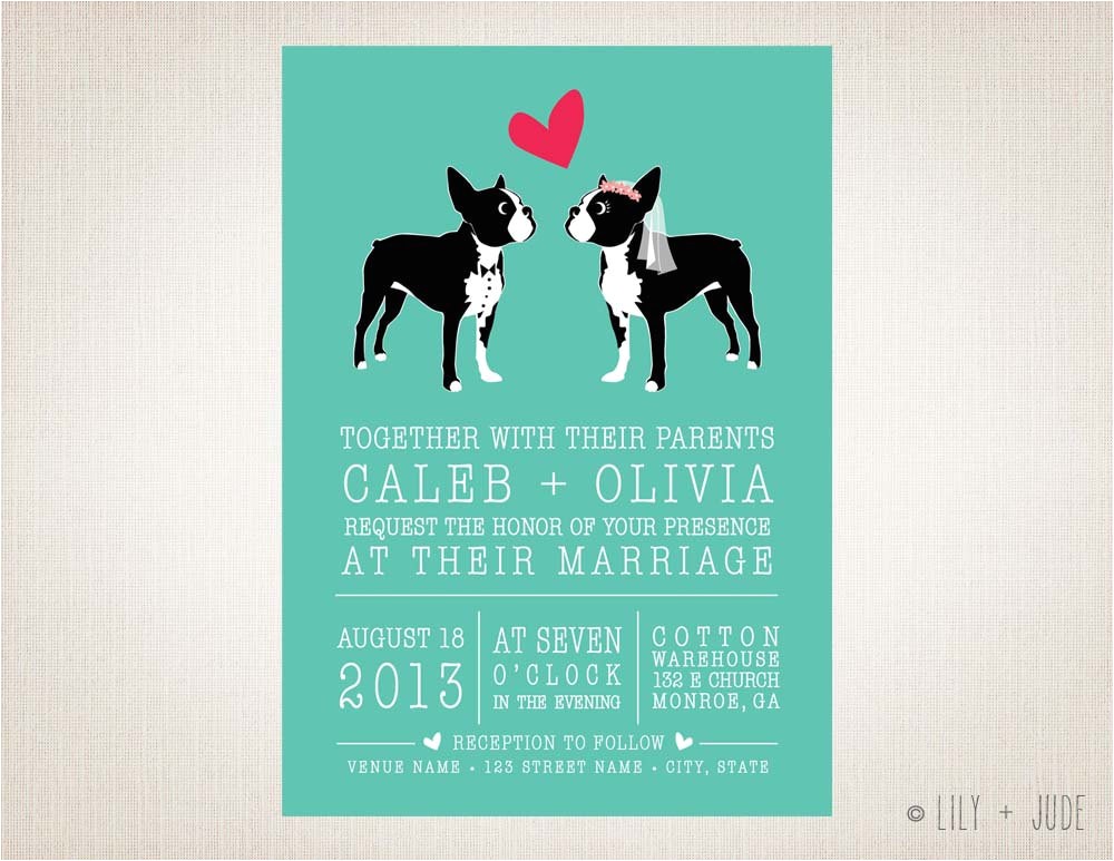 Dog Wedding Invitations Dog Wedding Invitation Boston Love Diy Digital by Lilyandjude