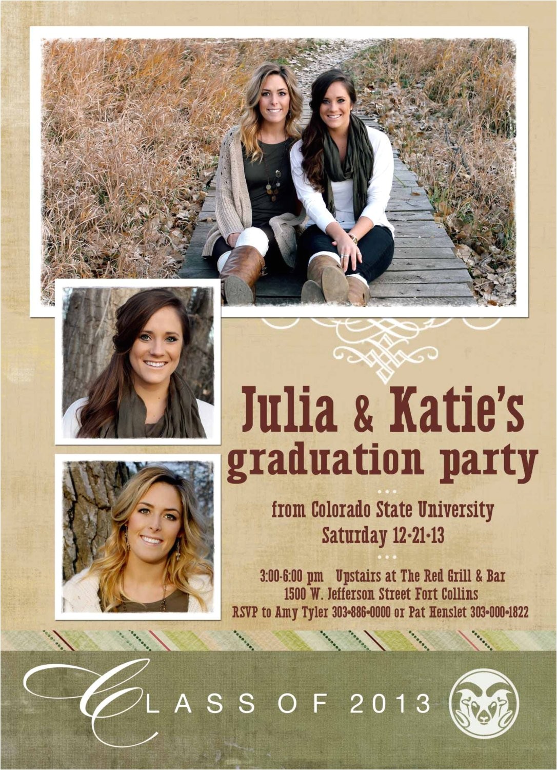 Double Graduation Party Invitations Graduation Announcements with Photos Double Sided Custom