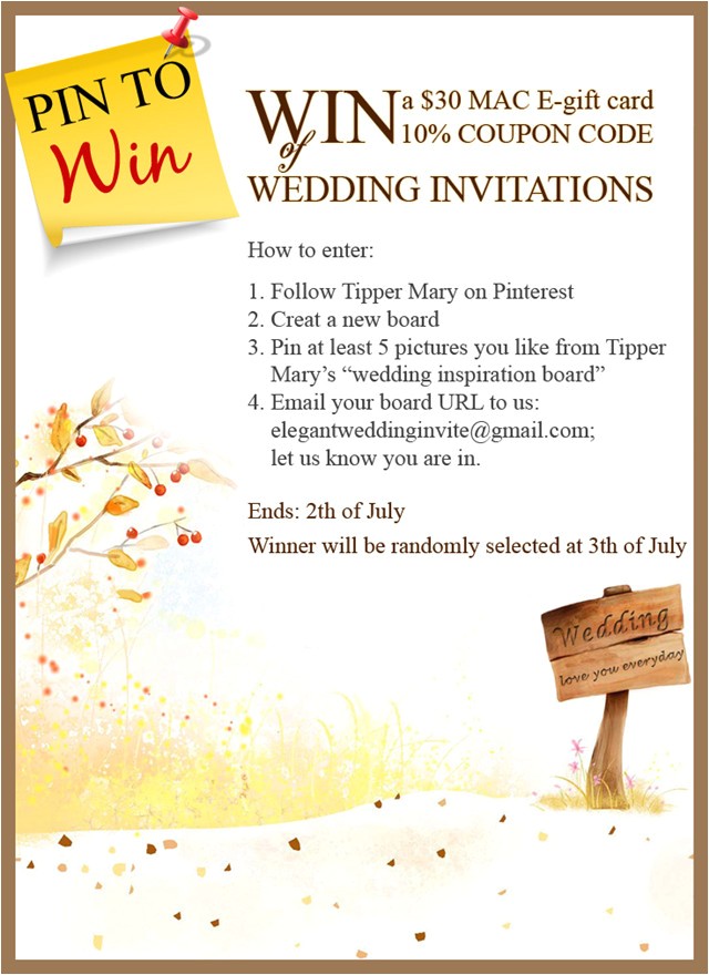 Elegant Wedding Invites Coupon Pin to Win Mac E Gift Card and Coupon Code On Elegant Wedding Invites Coupon Pin to Win Mac E Gift Card and Coupon Code On