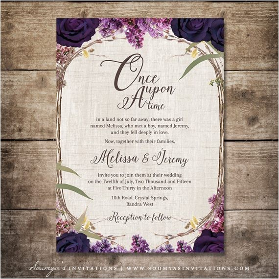 Enchanted forest themed Wedding Invitations Enchanted forest Invitation Purple Wedding Invitation