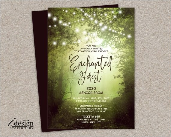 Enchanted forest themed Wedding Invitations Enchanted forest Prom Invitation with String Lights