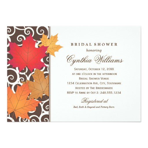 Fall themed Wedding Shower Invitations Bridal Shower Invitation Autumn Fall theme Zazzle