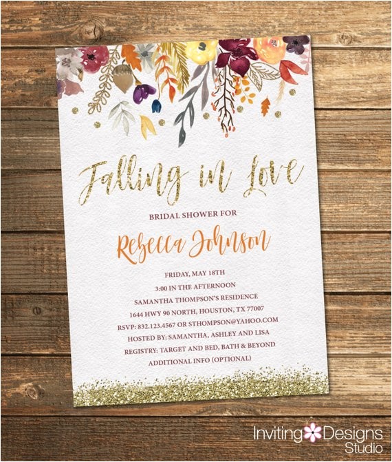 Fall themed Wedding Shower Invitations Fall Bridal Shower Invitation Autumn Bridal Shower Flowers