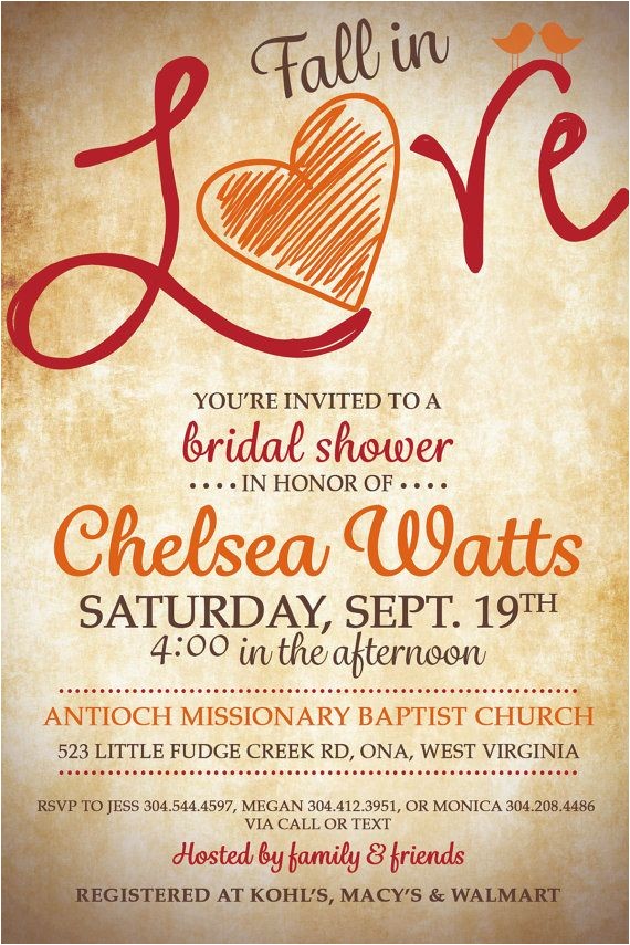 Fall themed Wedding Shower Invitations Fall In Love Bridal Shower Invitation by