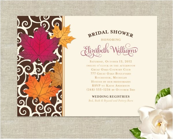Fall themed Wedding Shower Invitations Fall Leaves theme Wedding Bridal Shower Invitations by
