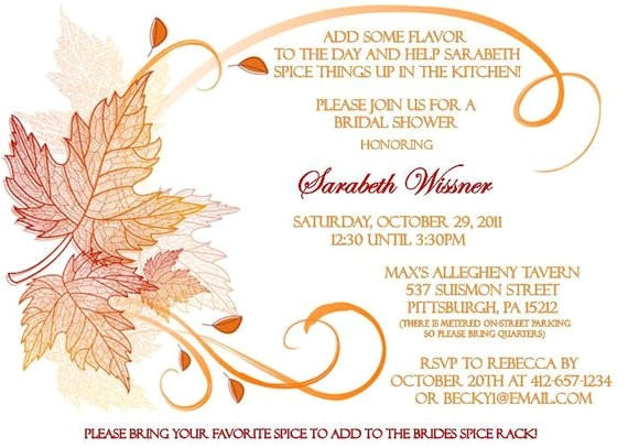 Fall themed Wedding Shower Invitations Fall themed Bridal Shower Invitation
