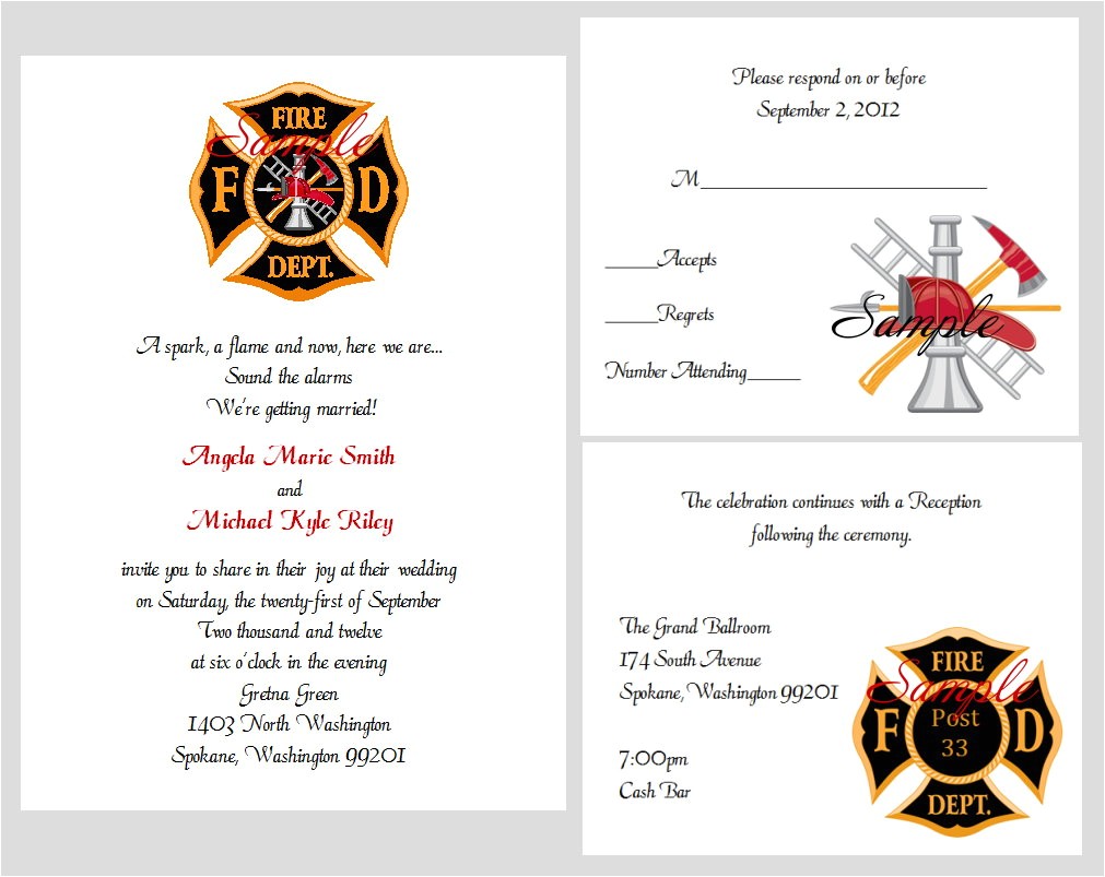 Firefighter themed Wedding Invitations 100 Personalized Custom Firefighter Bridal Wedding