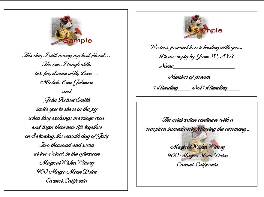 Firefighter themed Wedding Invitations 100 Personalized Firefighter Wedding Invitation Sets Fire Free