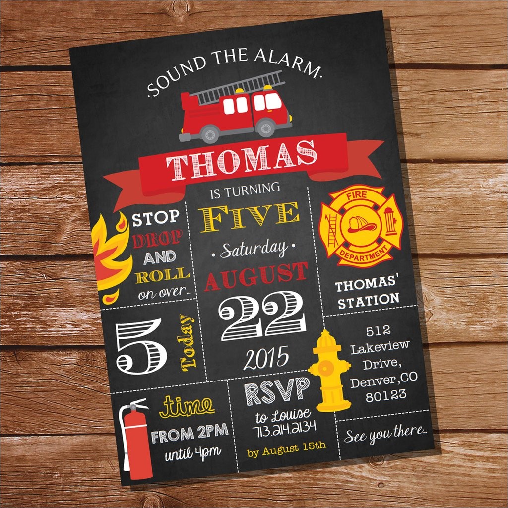Firefighter themed Wedding Invitations Chalkboard Fireman Invitation Firefighter Birthday Party