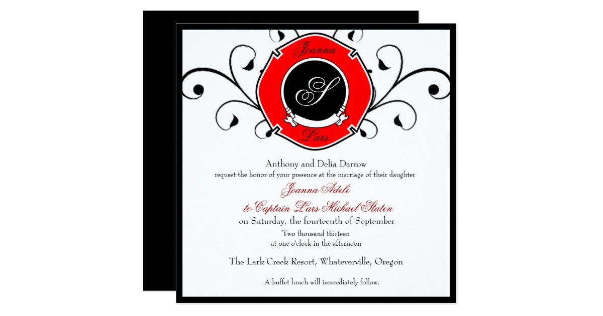 Firefighter themed Wedding Invitations Firefighter Custom Wedding Invitations Zazzle