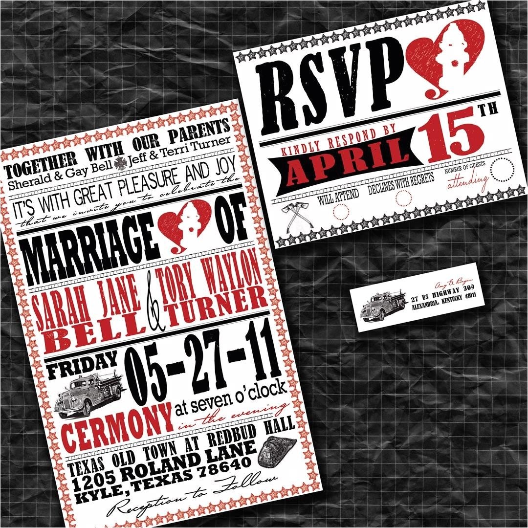 Firefighter themed Wedding Invitations Vintage Firefighter Poster Custom Wedding by Invitingmoments
