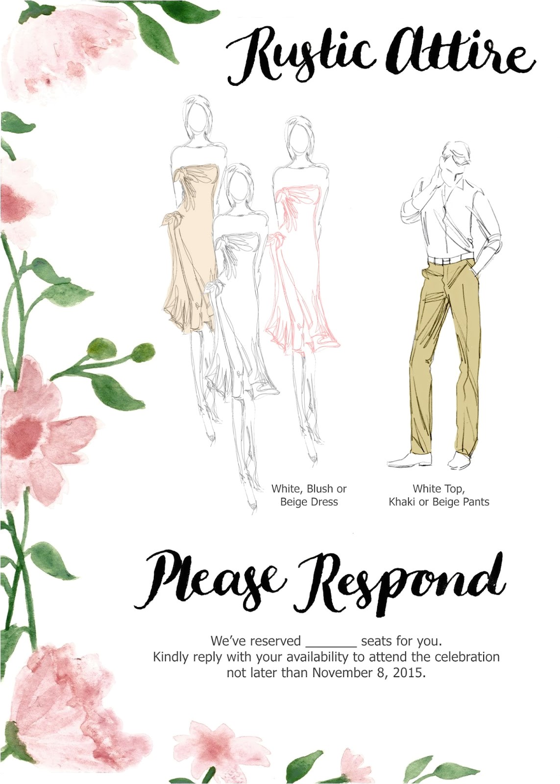 Formal attire On Wedding Invitation Our Hand Painted and Handwritten Rustic Wedding Invitation