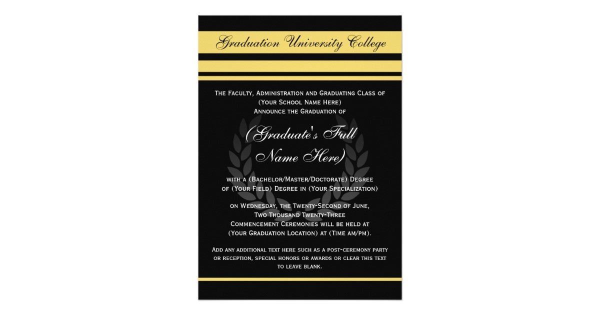 Formal College Graduation Invitations formal College Graduation Announcements Black Zazzle