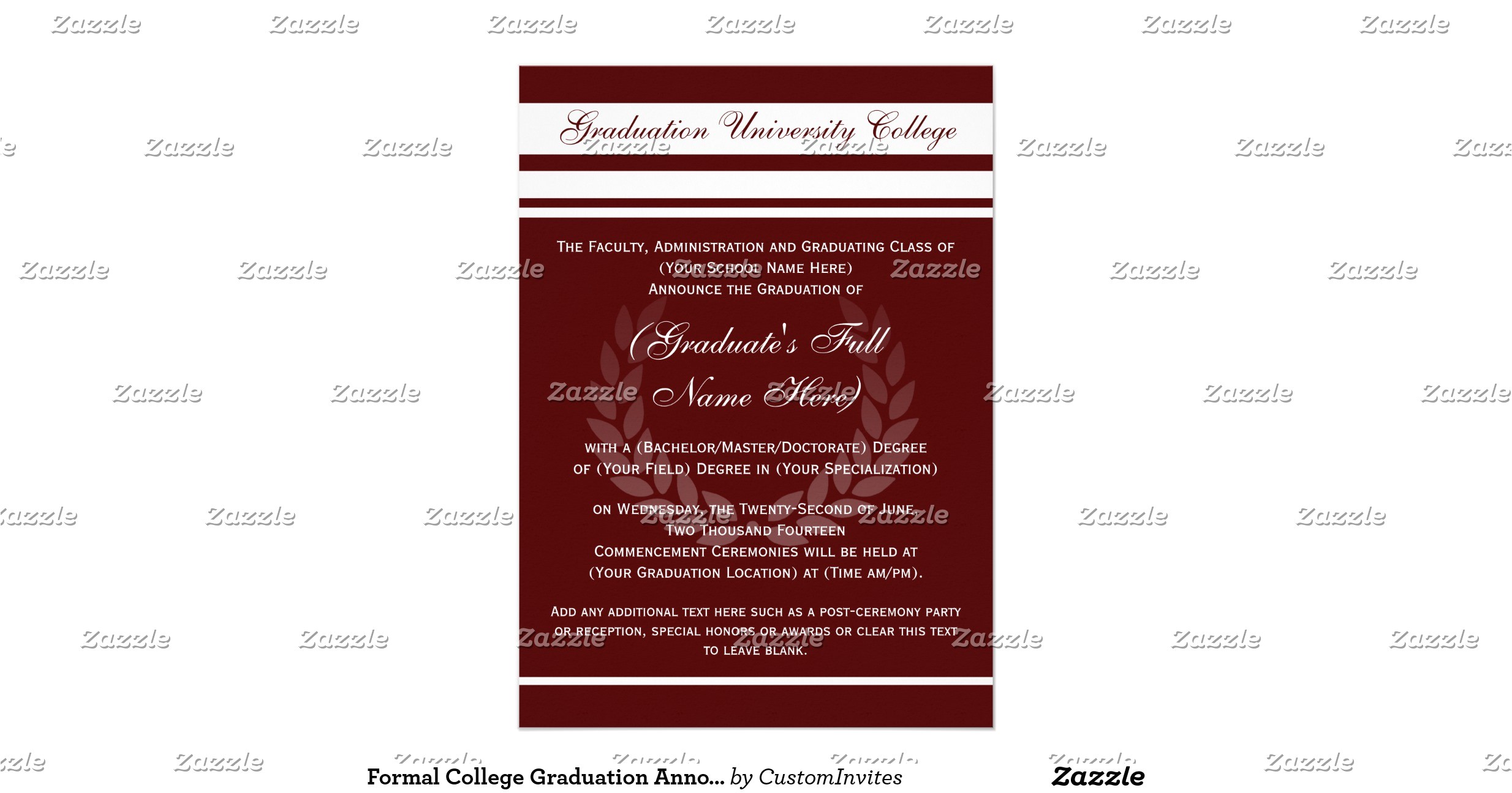 Formal College Graduation Invitations formal College Graduation Announcements Maroon