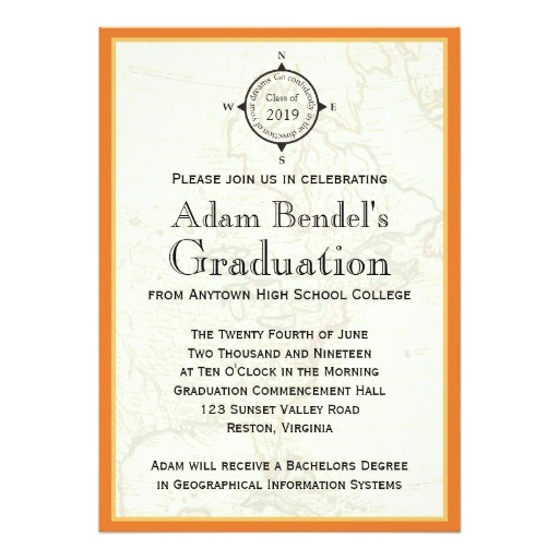 Formal Graduation Invitation Wording formal orange Compass Map Graduation Announcements Zazzle