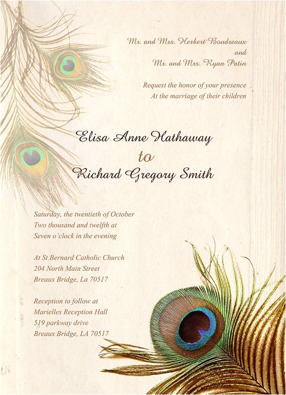 Free Peacock Wedding Invitation Templates 23 Peacock Wedding Invitation Templates Free Sample