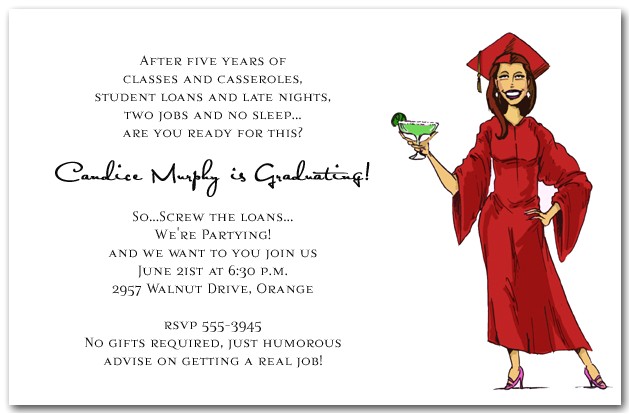 Funny College Graduation Party Invitation Wording Girl Margarita Graduation Party Invitations Humorous