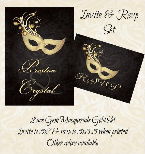 Gems Wedding Invitations Lace Gem Masquerade Gold Wedding Invitation by