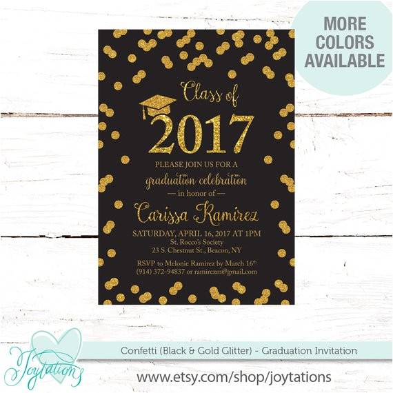Glitter Graduation Party Invitations Black Confetti Graduation Party Invitation Gold Glitter