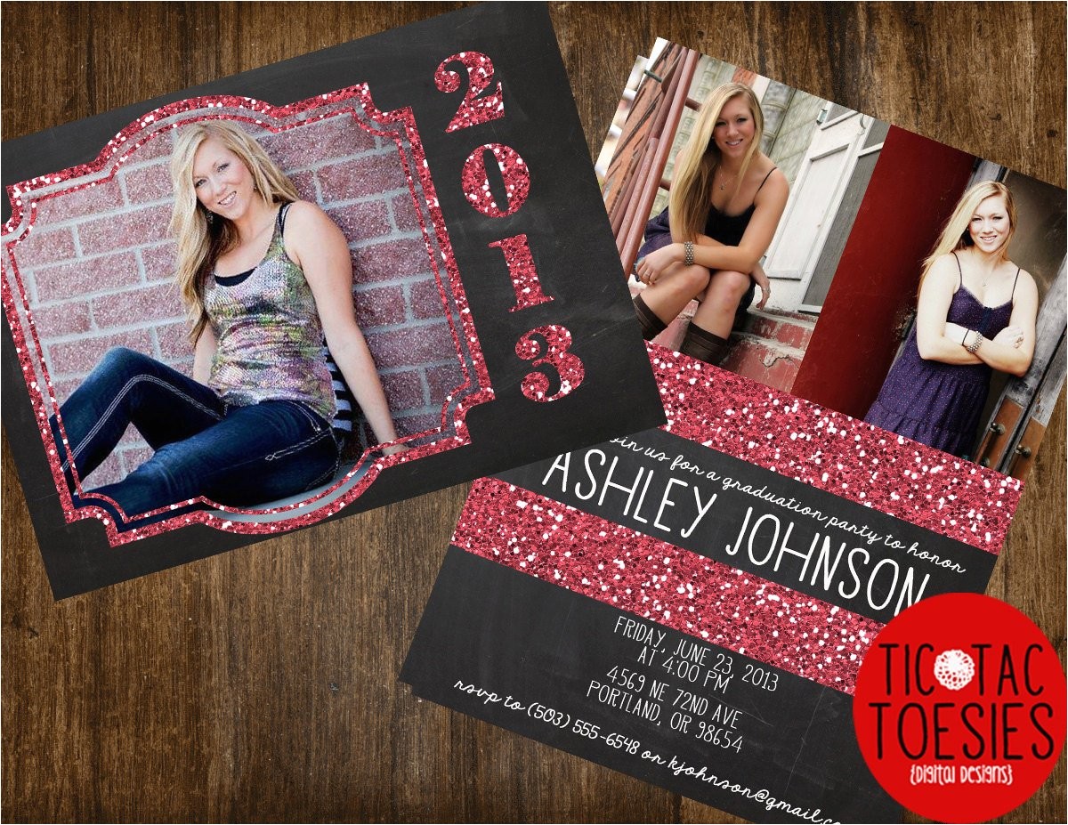 Glitter Graduation Party Invitations Glitter and Chalkboard Graduation Invitation Front and Back