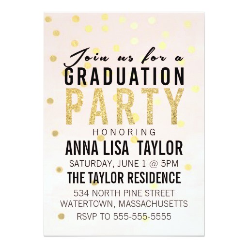 Glitter Graduation Party Invitations Gold Glitter Polka Dot Graduation Party Invitation Zazzle