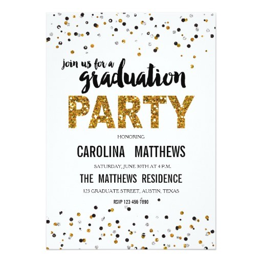 Glitter Graduation Party Invitations Gold Glitter Polka Dot Graduation Party Invitation Zazzle