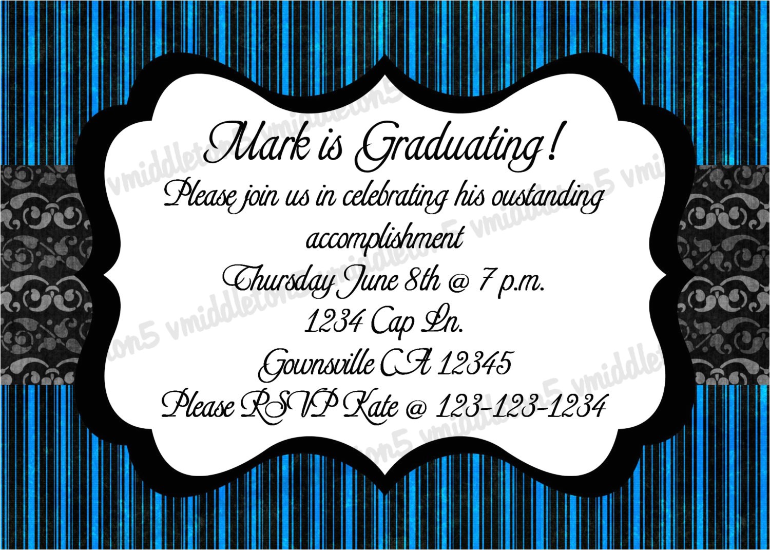 Graduation and Birthday Party Invitations Blue Graduation Birthday Party Invitation Print Your Own 5×7