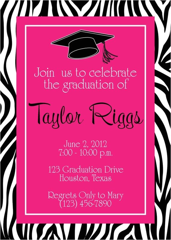 Graduation and Birthday Party Invitations Graduation Zebra Hot Pink Party Invitation Girl Birthday