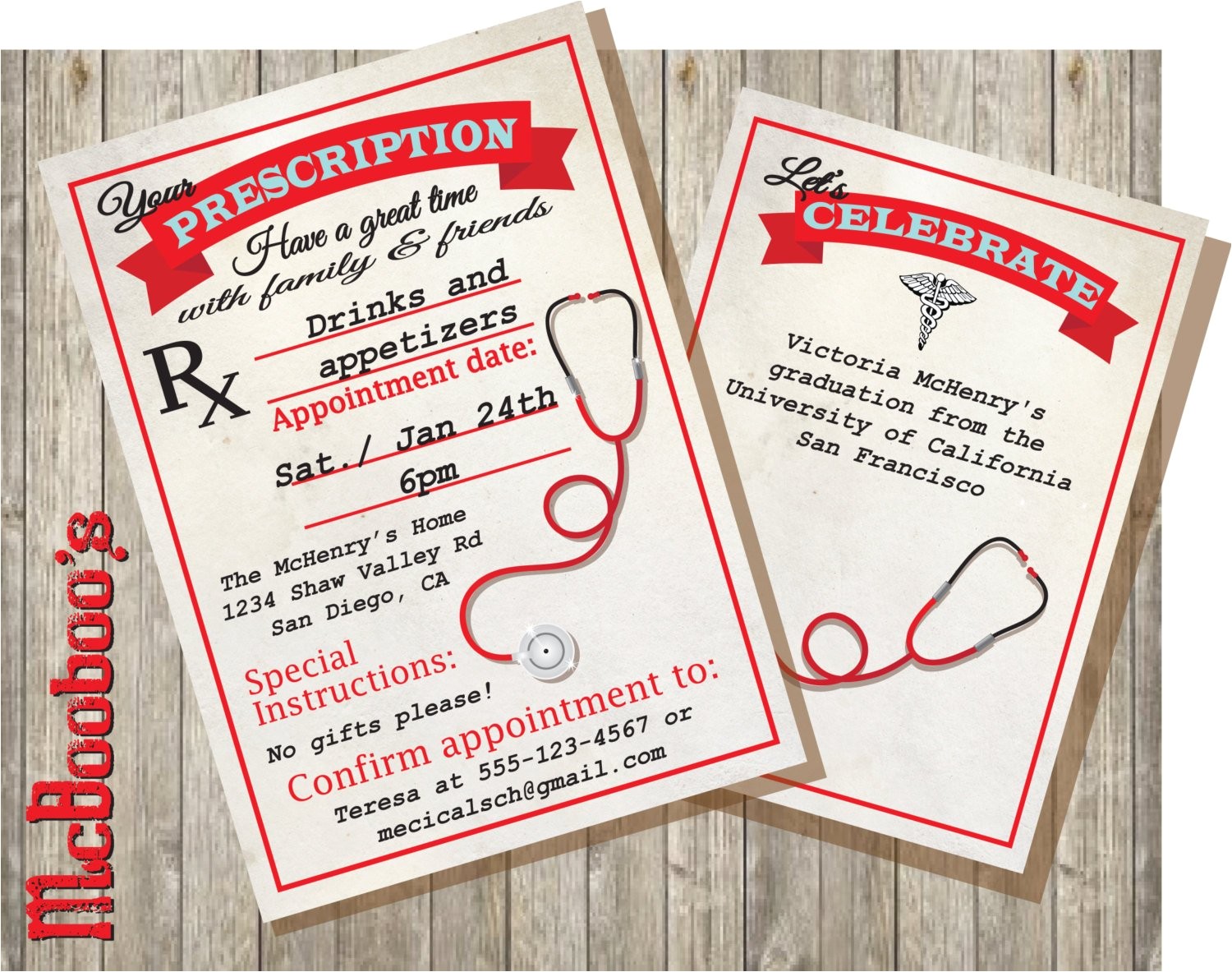 Graduation From Nursing School Invitations Medical School or Nursing School Graduation Prescription